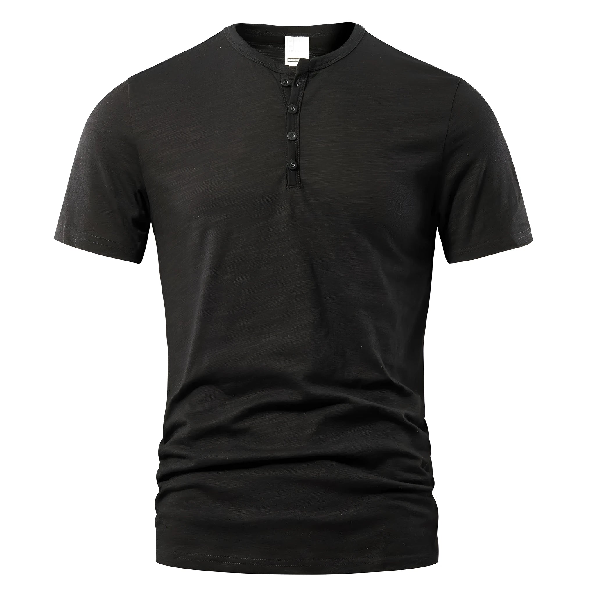 Men's slub cotton short sleeve T-shirt in a solid colour on a hanger.