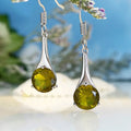 Olive green topaz colour earrings with water drop shape and retro style design
