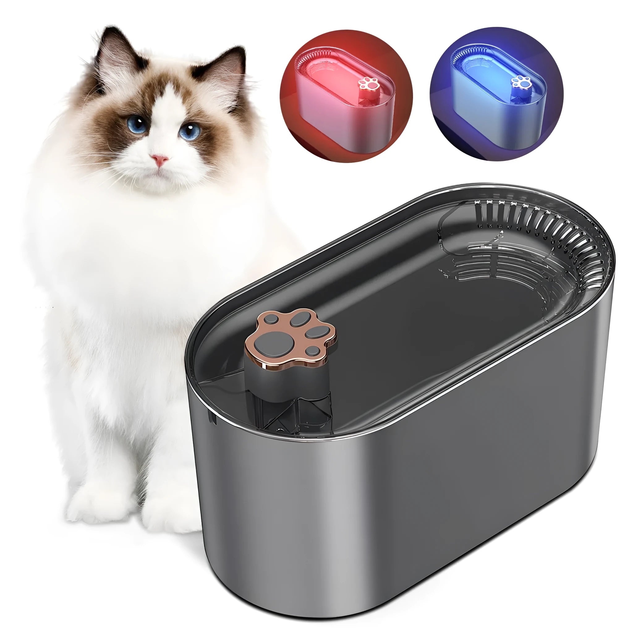 Berlin blue automatic pet water fountain with 3-litre capacity and LED indicator light