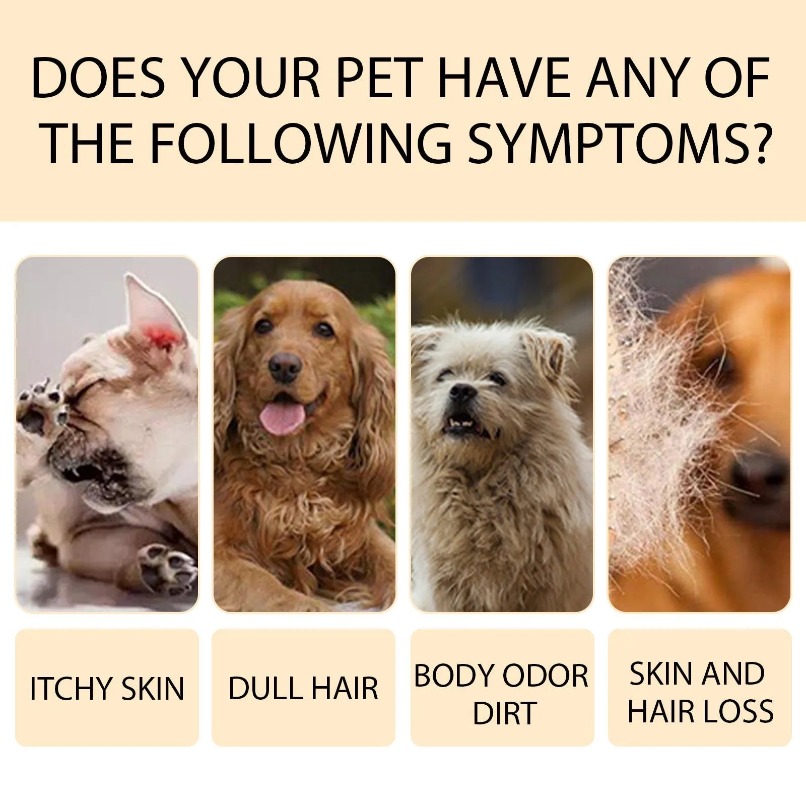 Bottle of mild pet shampoo for cats and dogs that leaves hair soft and unknotted