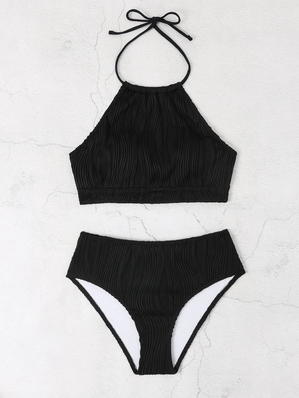Conservative apron-style high waist swimsuit in polyester fabric