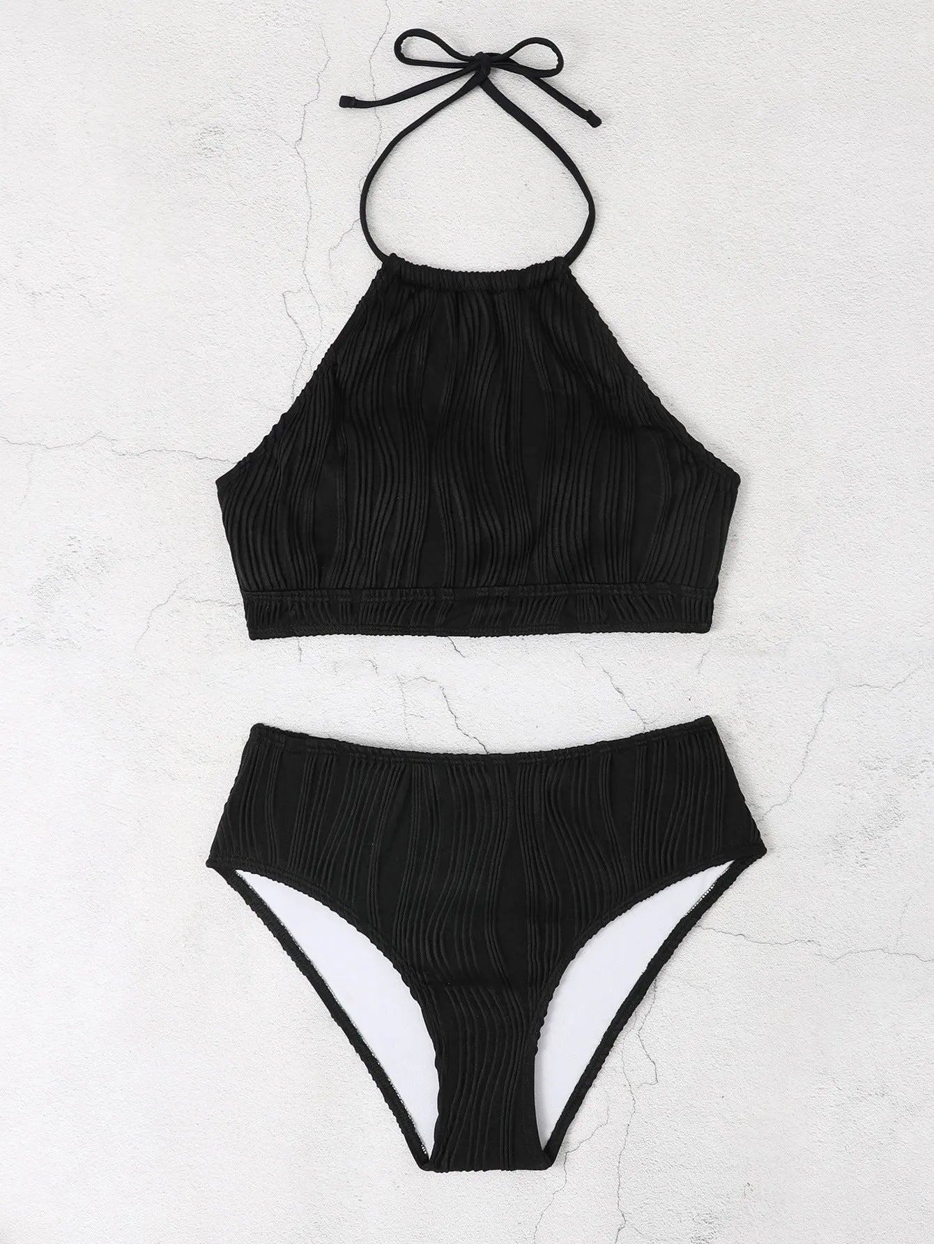 Conservative apron-style high waist swimsuit in polyester fabric