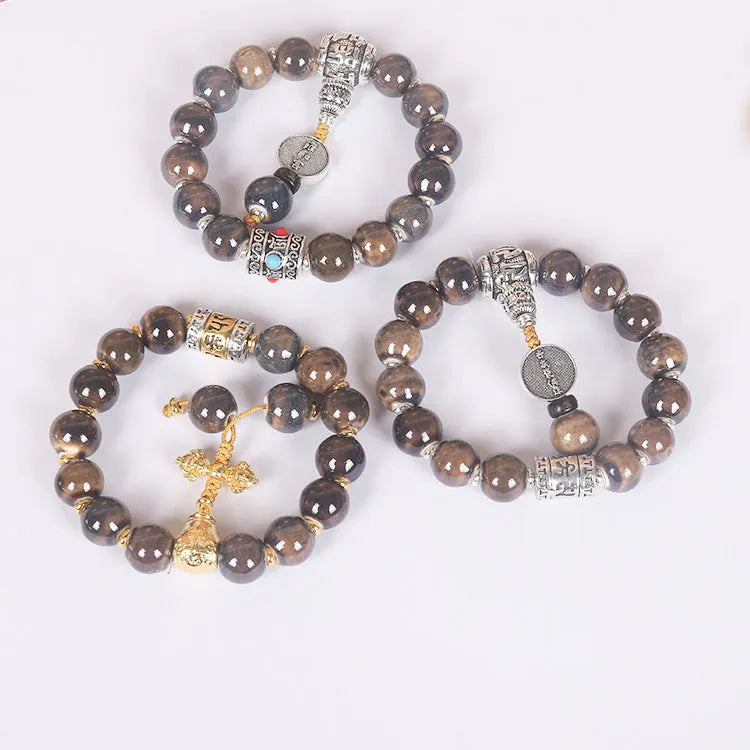 Men's gradient ceramic chain bracelet with coloured yonghe blessing craft beads and polished 12-13mm coloured glaze components