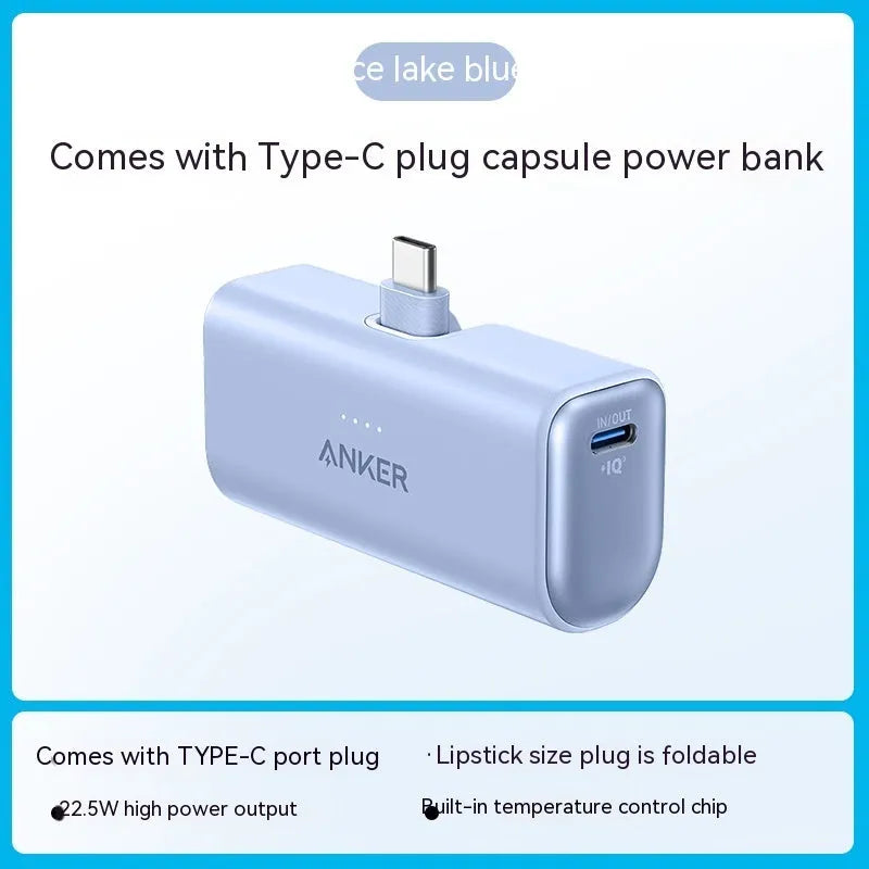 Compact capsule-shaped power bank in choice of colours with Type-C port and foldable USB-C head