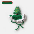Hand crocheted monochrome Christmas tree pet hat with rope tie on a cat