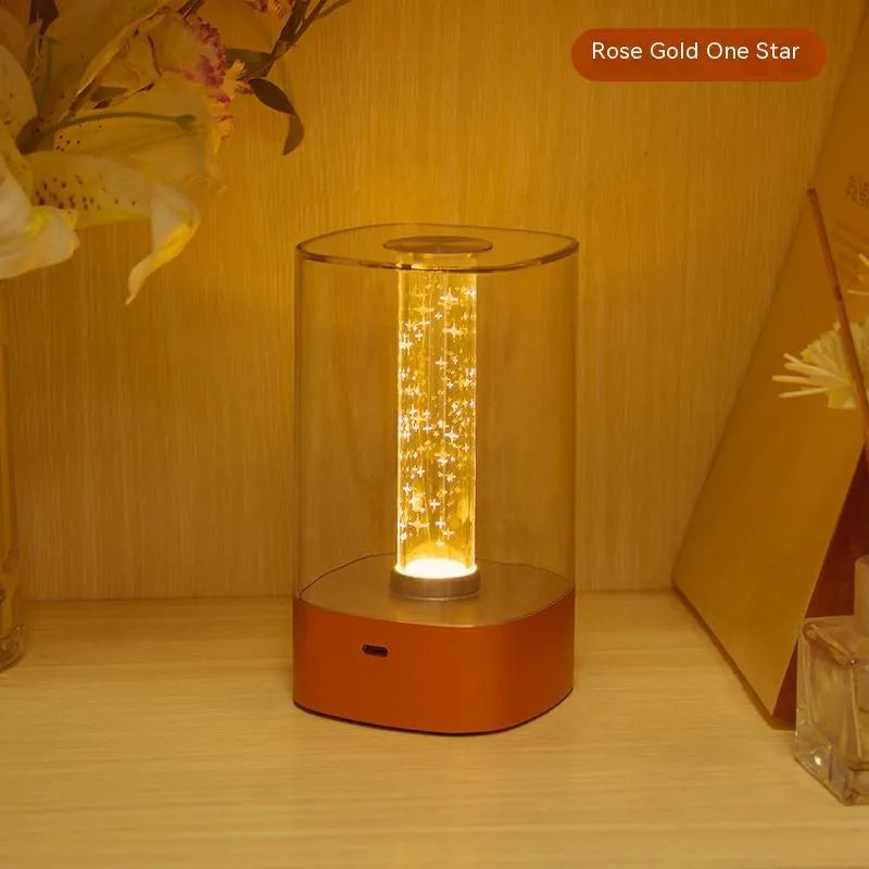 LED touch atmosphere bedside lamp with USB charging in rose gold finish