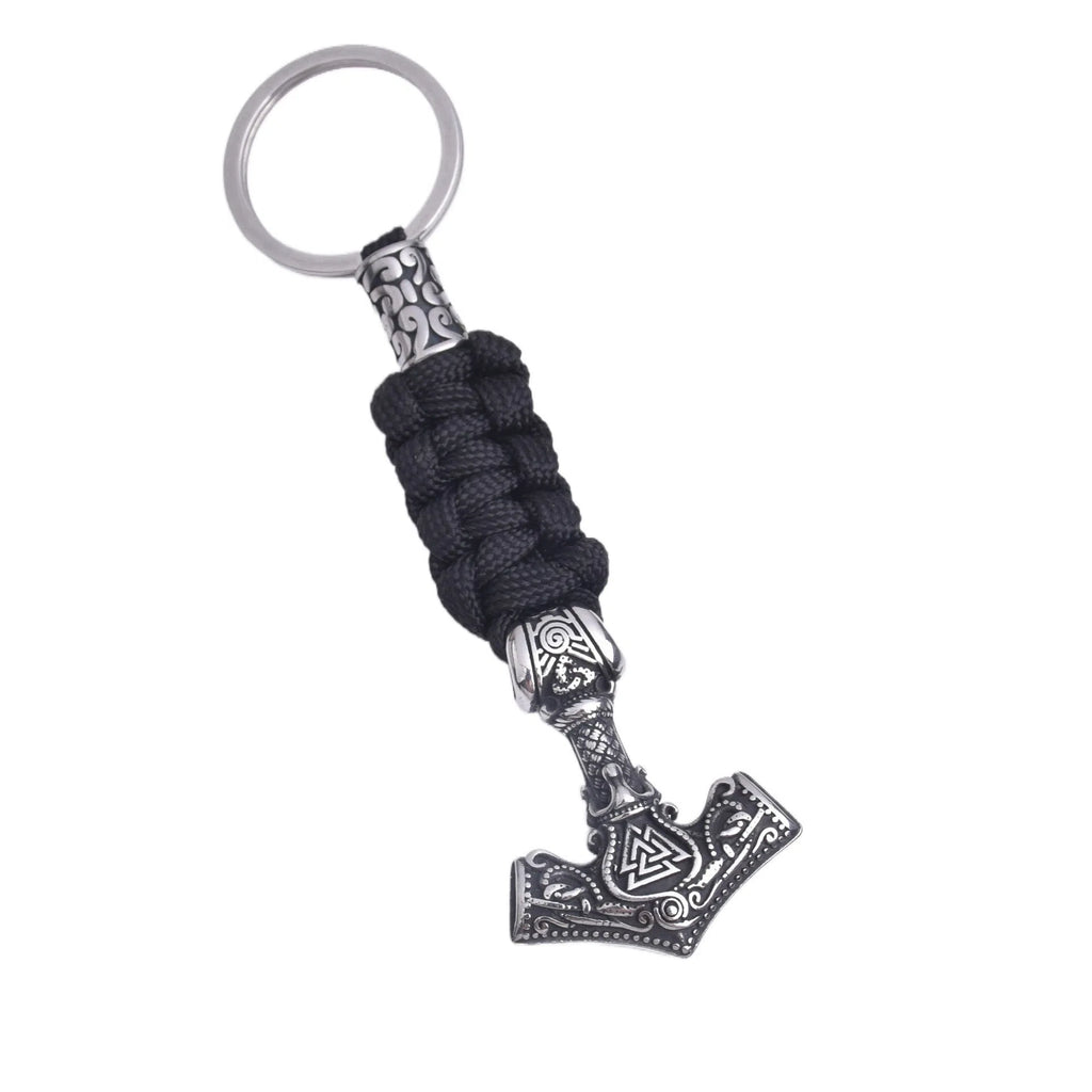 Viking triangle rune impactor keychain in steel colour with bear pattern on stainless steel surface