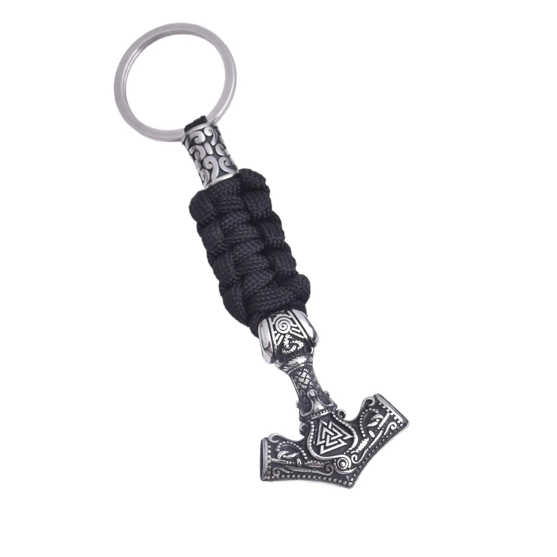 Viking triangle rune impactor keychain in steel colour with bear pattern on stainless steel surface