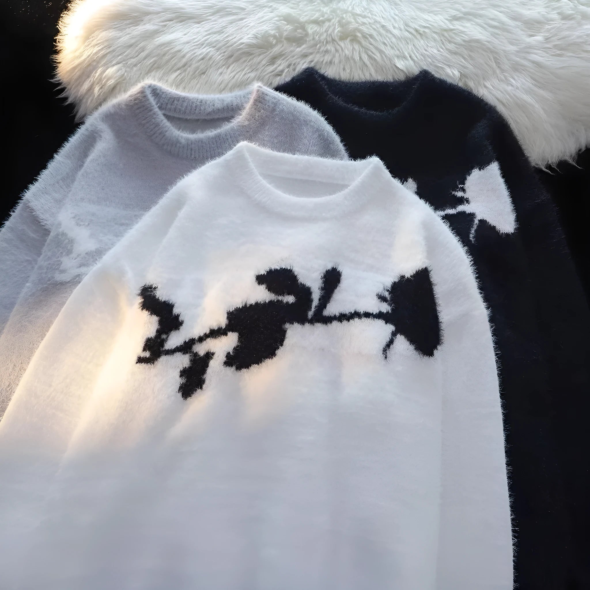 Men's dark rose and horse flocking design casual sweater in apricot colour, long sleeve pullover.