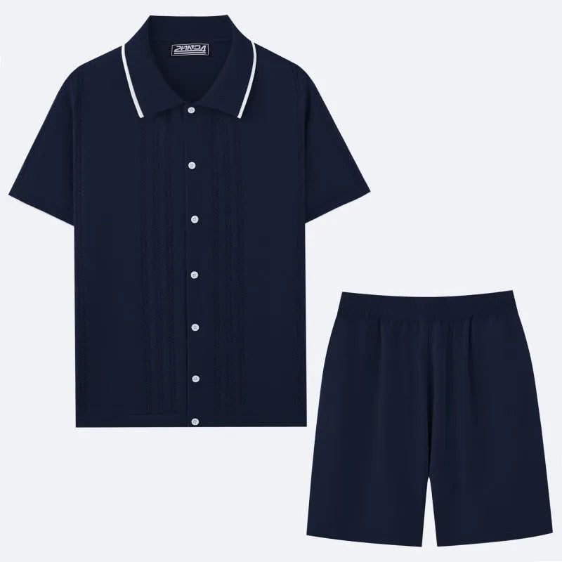 Tencel fabric business casual two-piece set with short sleeves and matching shorts