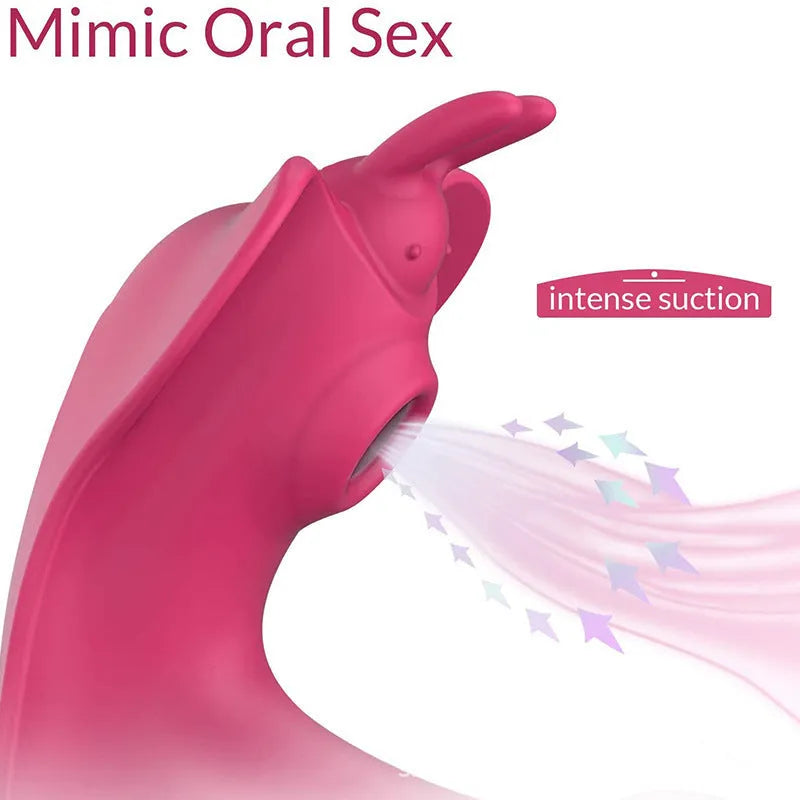 Remote control wearable butterfly vibrator made from silicone, available in purple and red colours