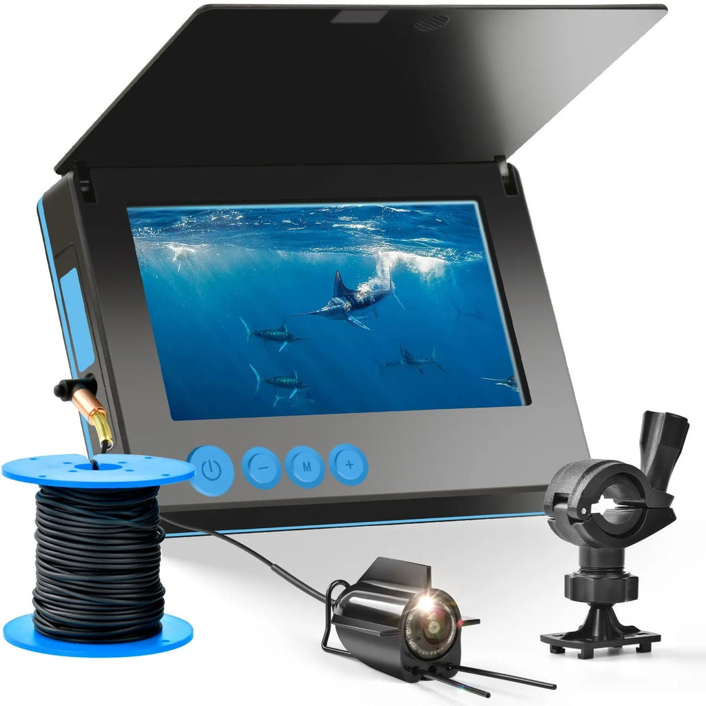 Fish finder underwater camera with 4.3-inch screen showing HD underwater visuals and temperature display