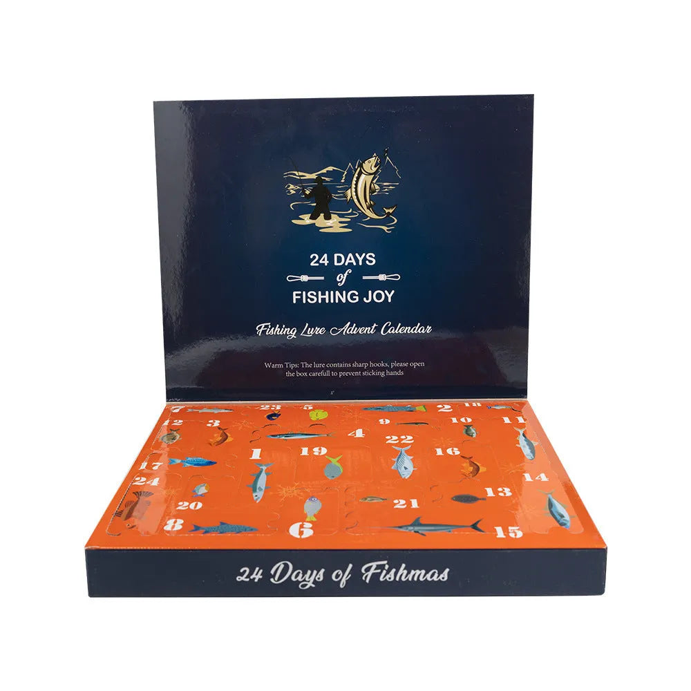 Closed blind box for Christmas Mino Bog 24-piece metal fishing lure set with festive graphics