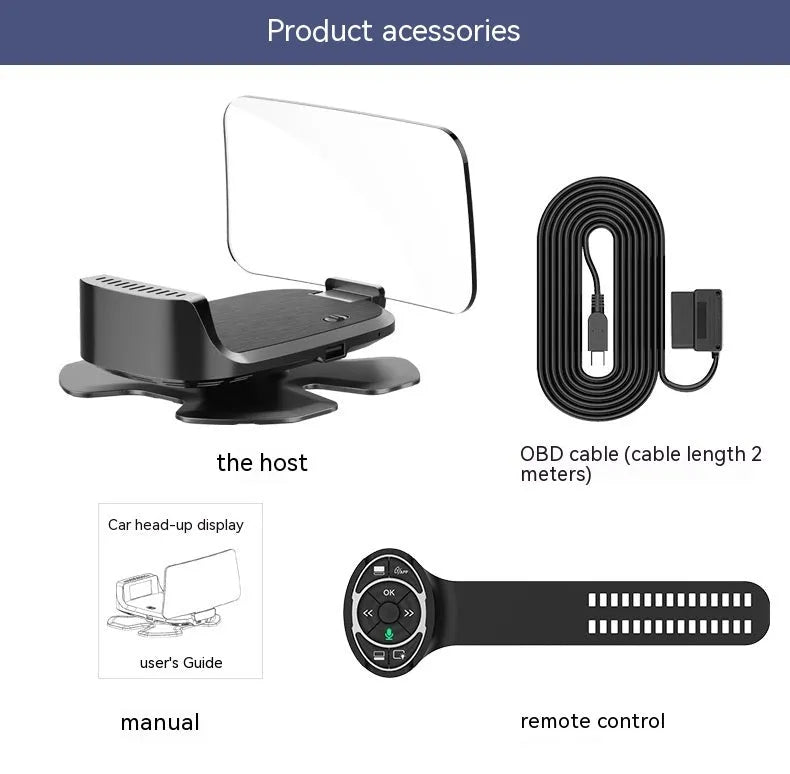 Black car HUD head-up display projector with OBD connector and CarplayY connectivity
