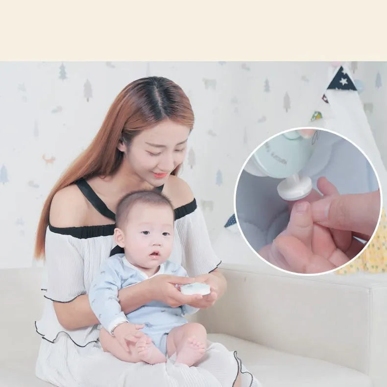 Red baby electric nail polisher with multiple grinding heads for newborn care