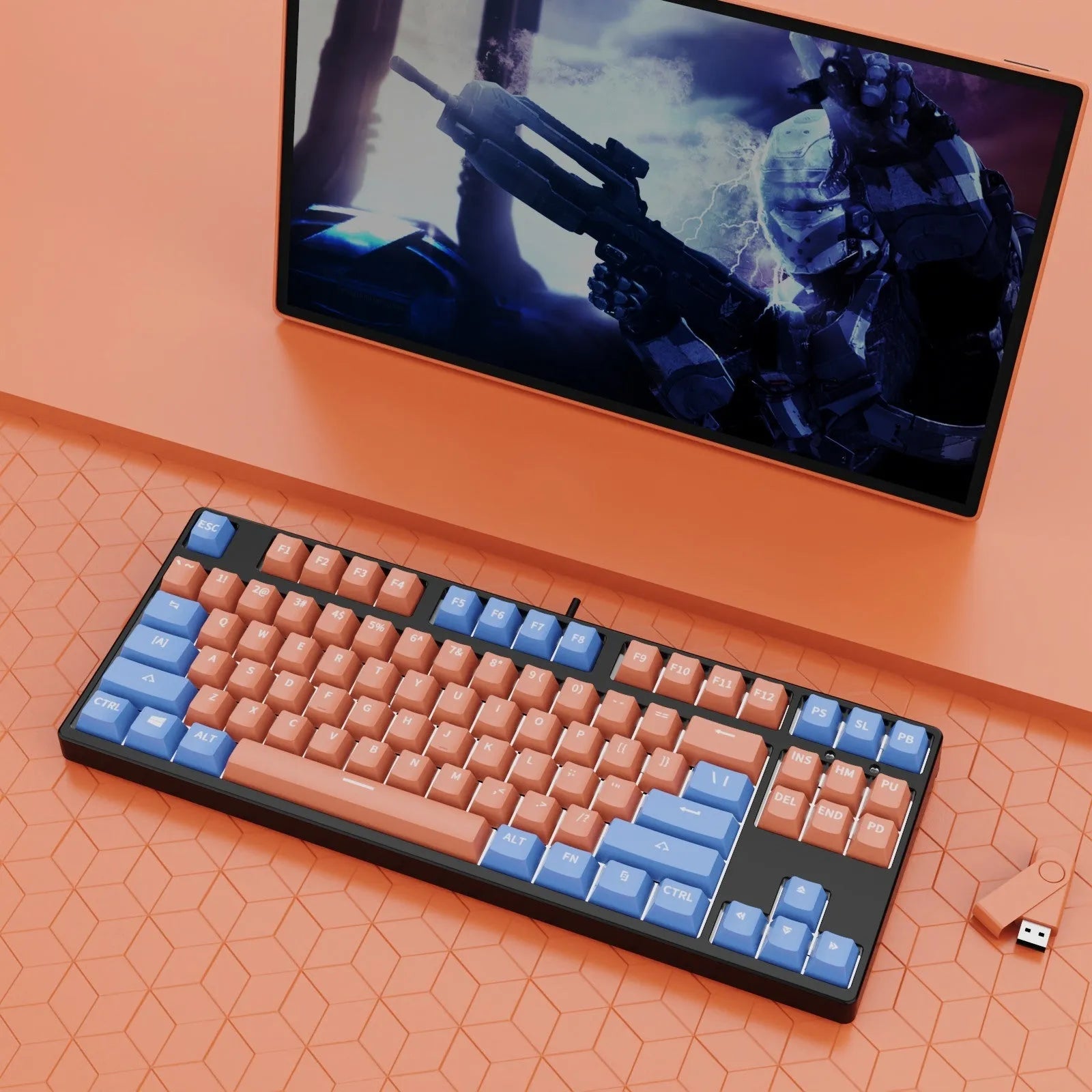 87-key hot-swappable mechanical keyboard with dual-colour backlighting and metal construction.