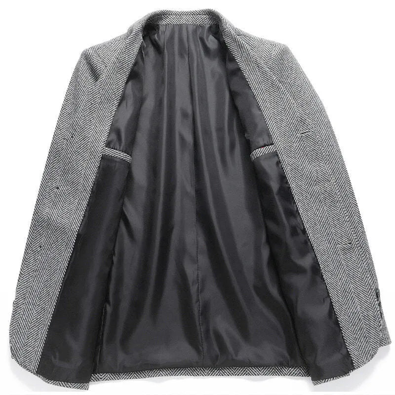 Men's loose-fit polyester coat in black colour for spring and autumn seasons