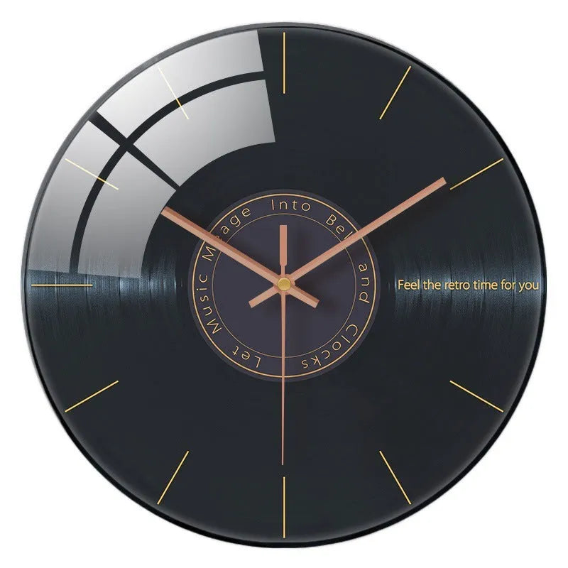 Retro 3D stereo acrylic vinyl record wall clock 12 inch 30cm with gold pointer
