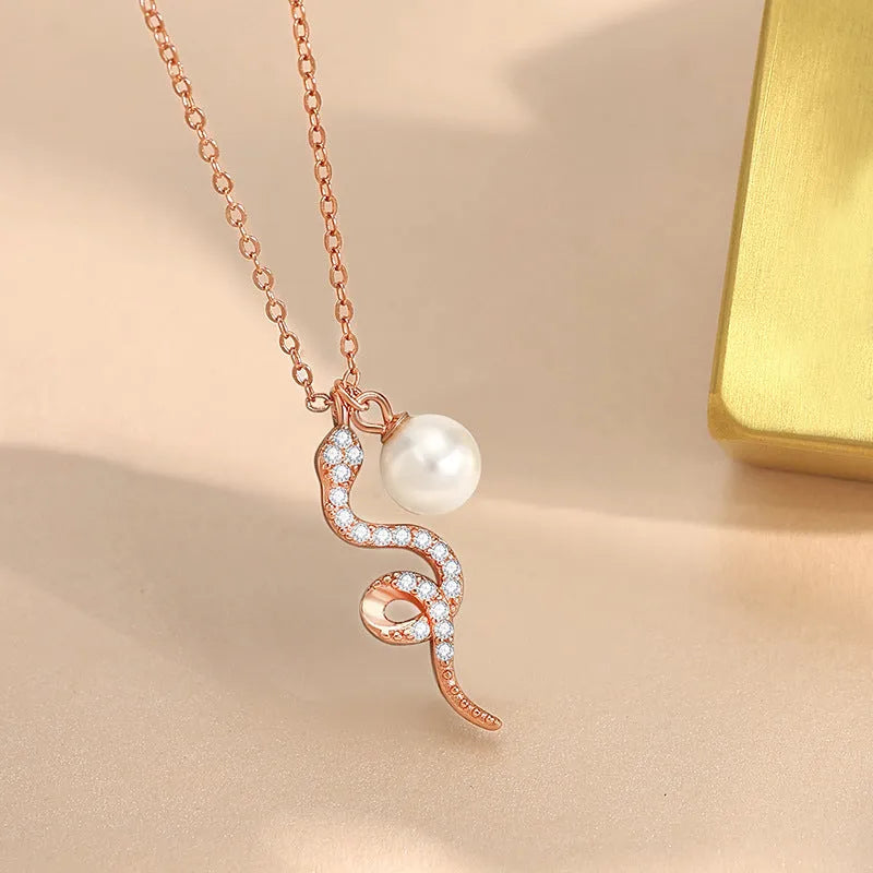 Rose gold Chinese animal necklace with 925 silver pendant on O-ring chain