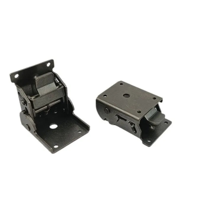 A zinc alloy furniture folding hinge with a 0-90 degree adjustment range in an electroplated finish.