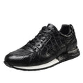 Crocodile pattern light luxury mid top elevated leather shoes with wedge heel in black