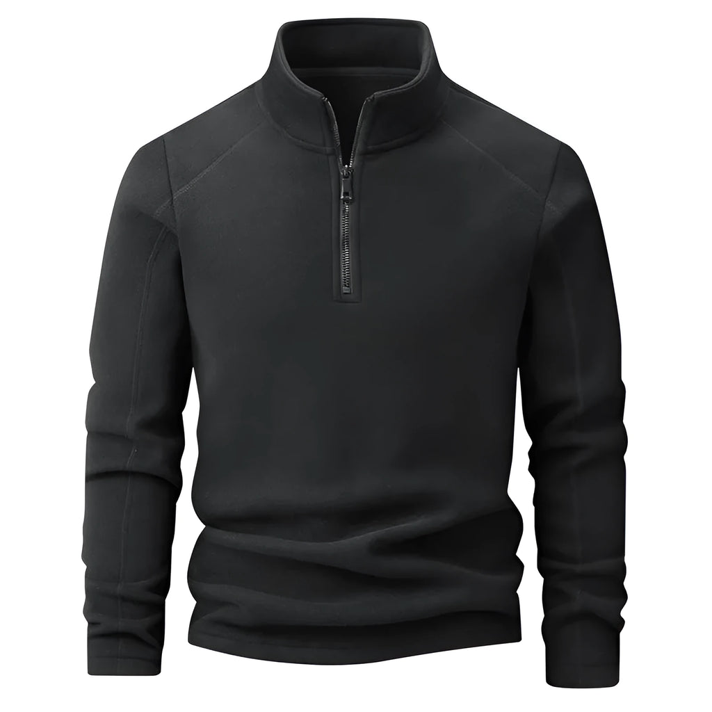 Men's stand collar half-zip long sleeve fleece sweatshirt in loose fit, dark gray polyester