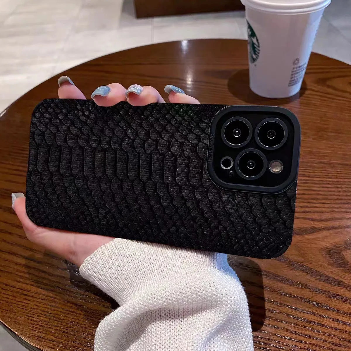 Black scales TPU phone case for iPhone 13 Pro Max with three-dimensional relief pattern