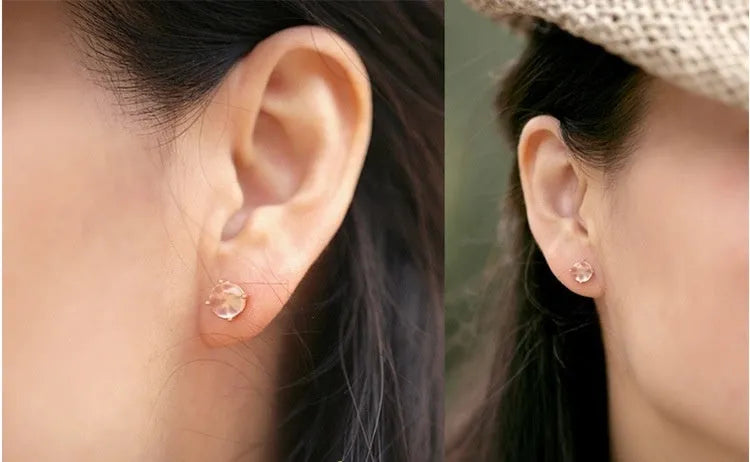 Rose gold drop earrings with Korean style design and synthetic ross quartz