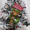 Set of three large red, white, and brown Christmas stockings featuring Santa, Snowman, and Reindeer 3D designs.