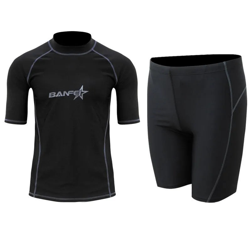 Men's quick-drying half sleeve nylon wetsuit set for swimming and surfing in blue