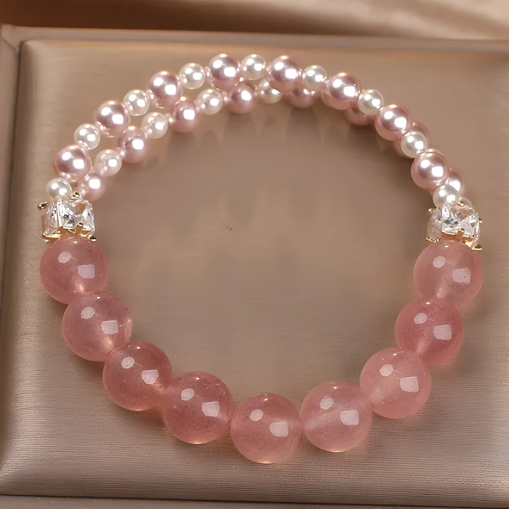 Natural strawberry quartz bracelet pink crystal original design women's jewellery