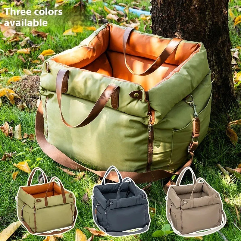 Portable cloth car kennel for cats measuring 55x50x45cm in brown colour variant