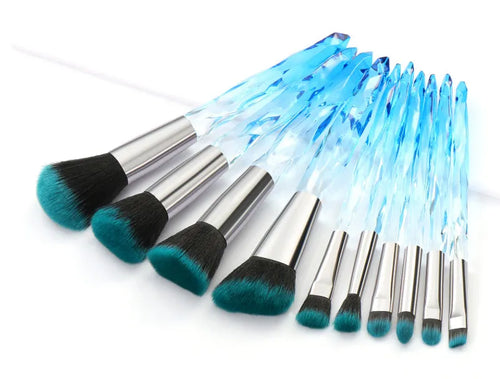 10 crystal-handle foundation brushes with diamond shanks and 4.5cm artificial fibre bristles