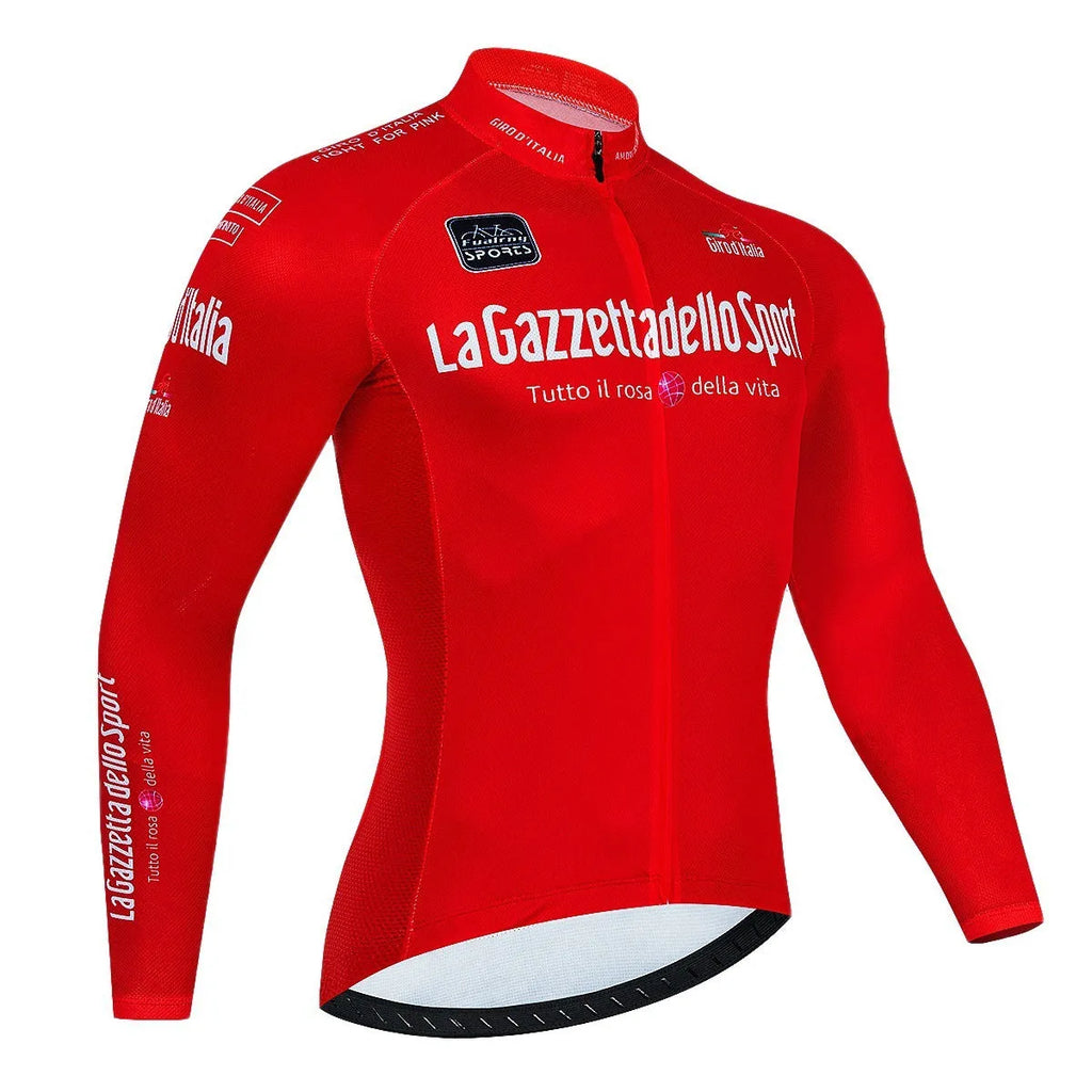 Long sleeve patterned cycling jersey for mountain biking, shown in one of seven available colour options.