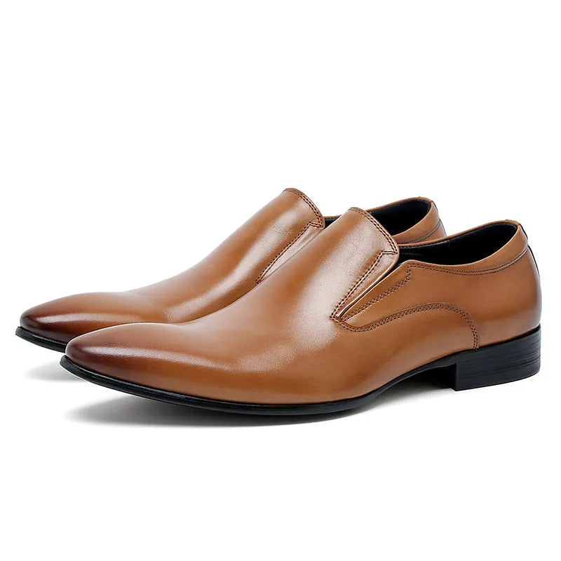 British Pointed Oxford men's formal leather shoes in black with pointed toe and low-top design