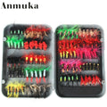 Fishing Gear 100 Fly Bait Set in 81089 colour box with real feathers and sharp hooks