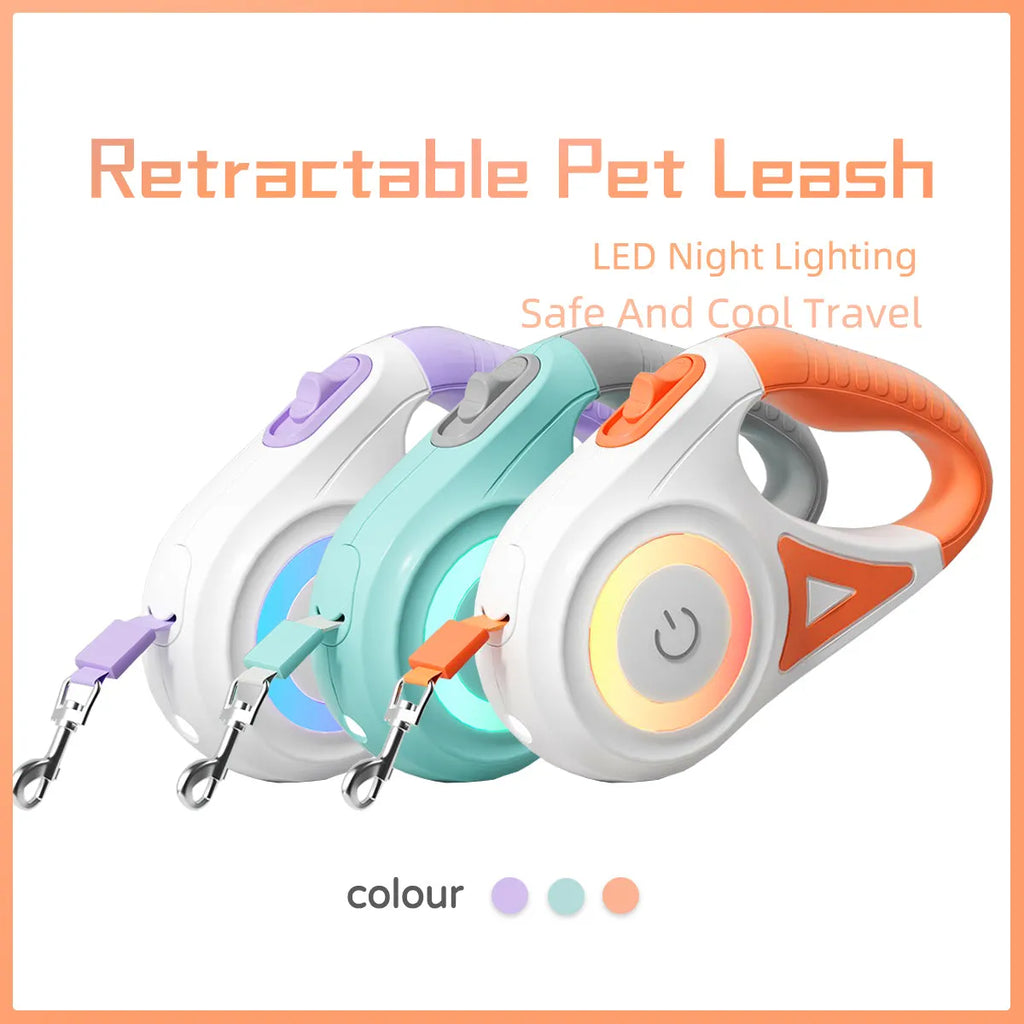 Retractable dog leash with one-handed brake in Dream Purple 3m – ABS body with large grip handle and collar