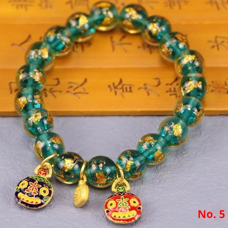 Ancient French glaze year glass bracelet with geometric auspicious patterns in court style