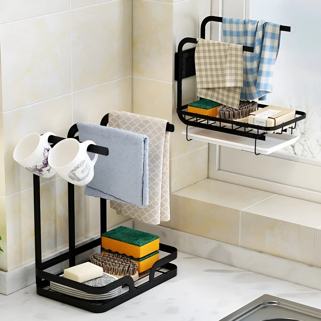 Foldable plastic kitchen storage rack for draining cloths and rags