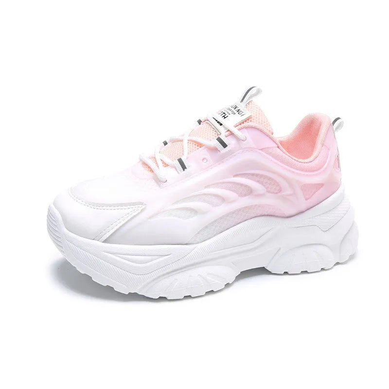 Women's satin casual sports shoes with round toe and lace-up front in pink, blue or purple colours
