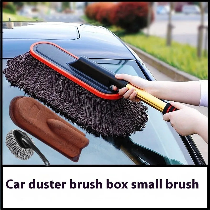 Telescopic wax duster car wash mop with alloy handle and brown line telescopic design