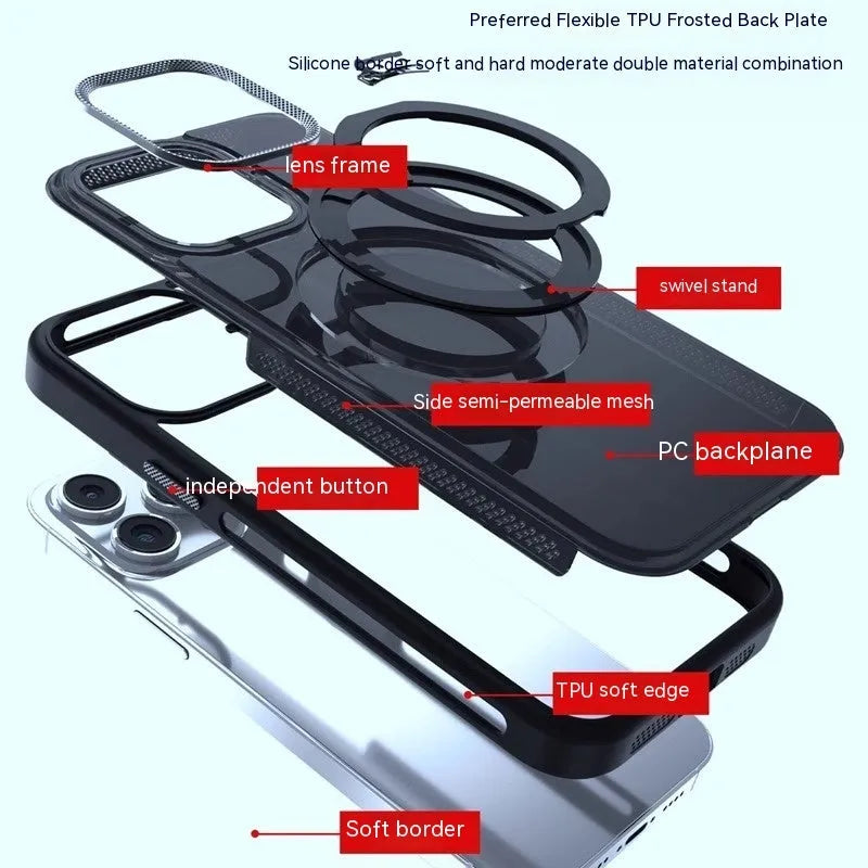 Rotating bracket magnetic phone case for iPhone in frosted silicone, showing deep sea blue colour option