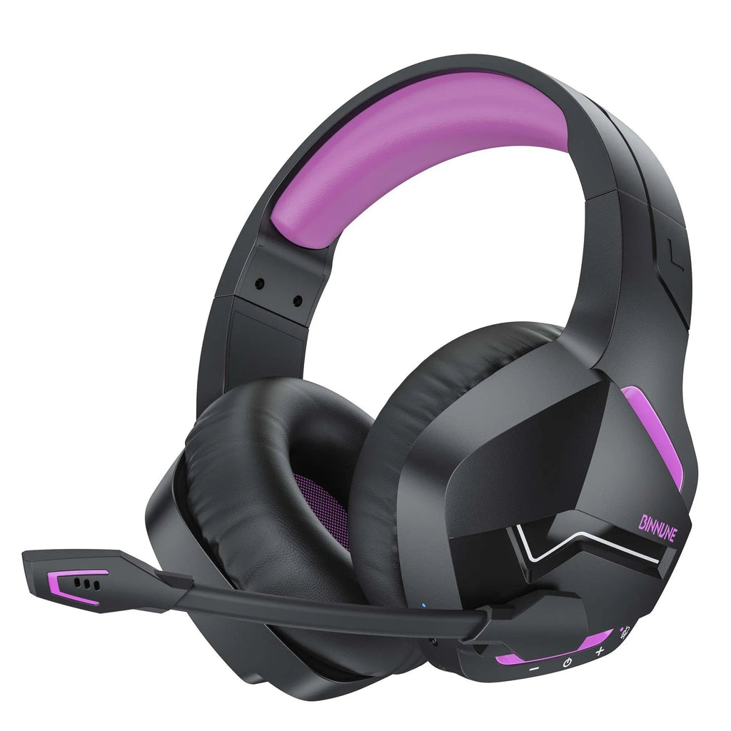 Wireless gaming headset with blue and black colour scheme, over-ear design, and built-in microphone