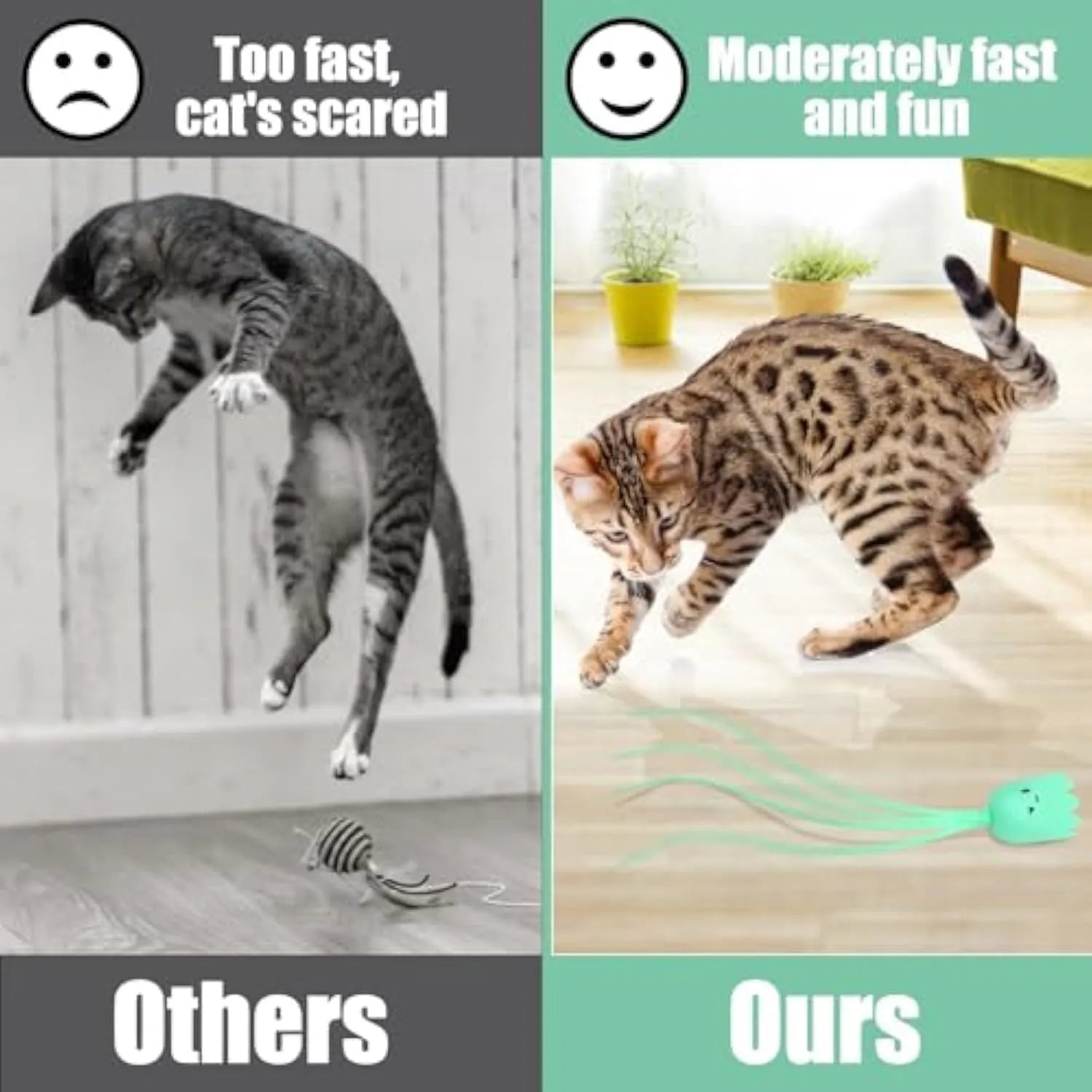 Green automatic cat wand toy with silicone tails rotating for indoor cat play