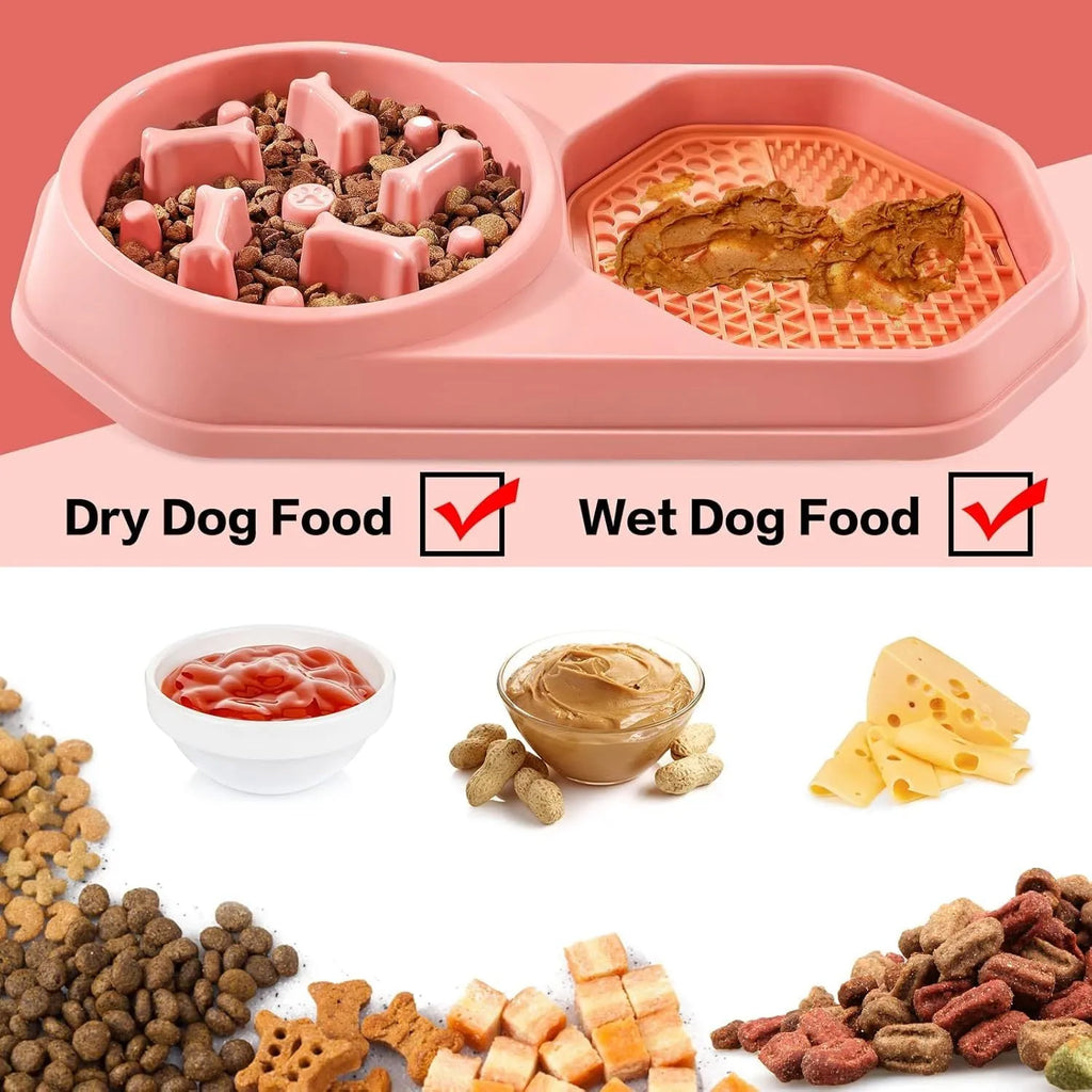 Blue slow feeder dog bowl with puzzle ridges and non-slip base for medium-sized dogs.
