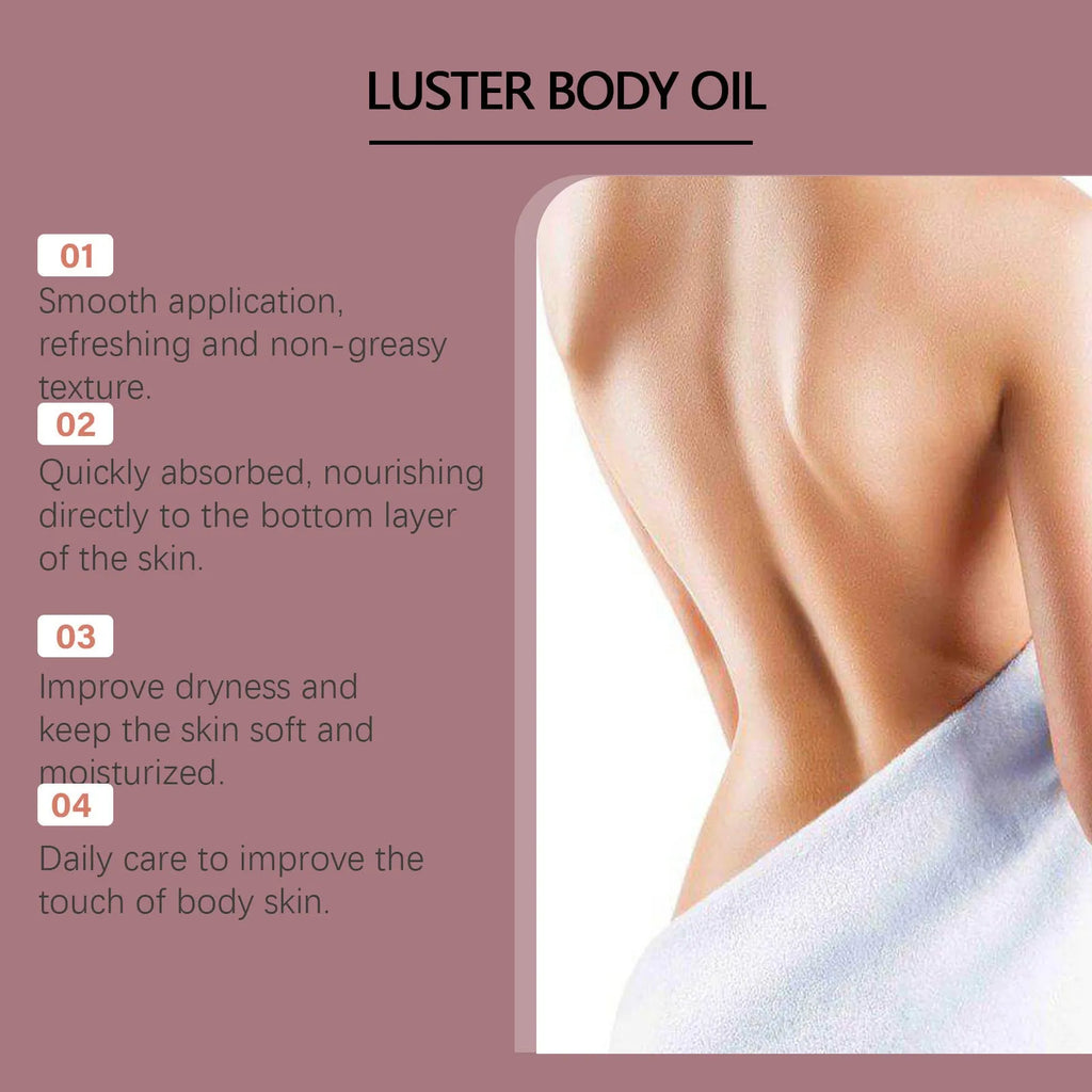 A 100ml bottle of Gloss Care Body Massage Oil with a dropper, placed on a neutral background.