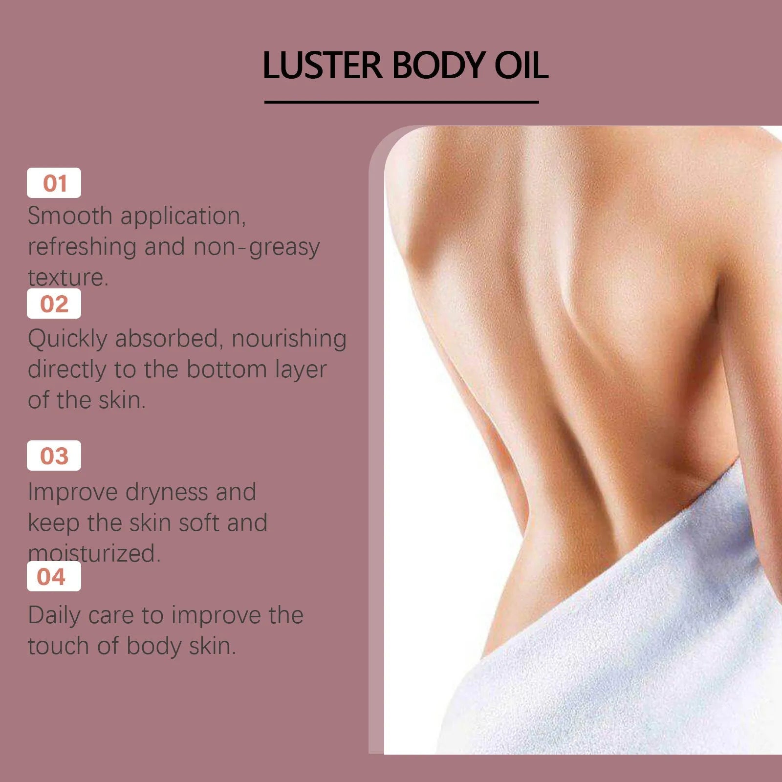 A 100ml bottle of Gloss Care Body Massage Oil with a dropper, placed on a neutral background.