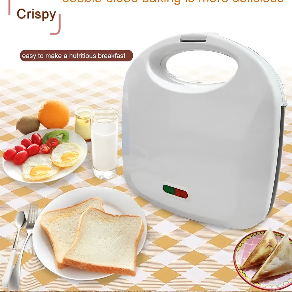 White double-sided breakfast sandwich machine with non-stick baking tray, 750W, EU plug style