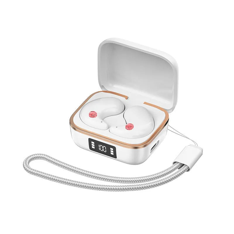 Mini J11 Bluetooth headset in black with charging bay, showing in-ear design and breathing light