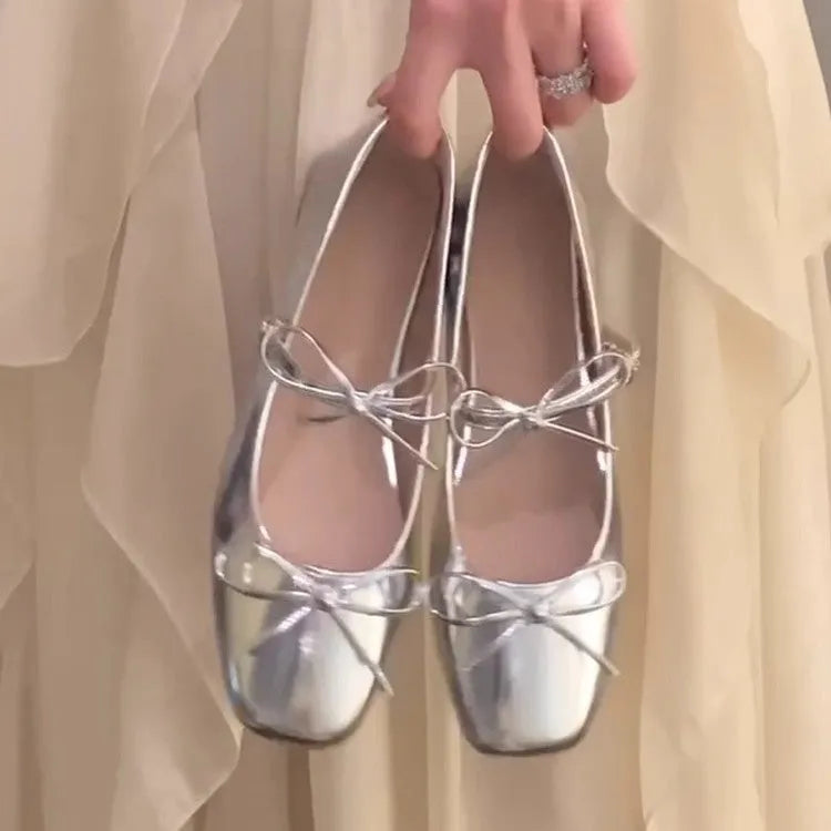 Silver chunky heel square toe low top high heel shoes with microfiber lining, size 34-40